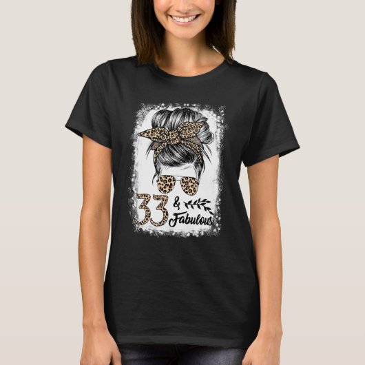 T-shirt 33 ans Fabuleux Messy Bun Leopard 33e naissance (Devant)