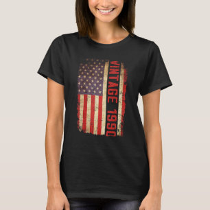 T-shirt 33 ans Vintage 1990 Drapeau américain 33e annivers