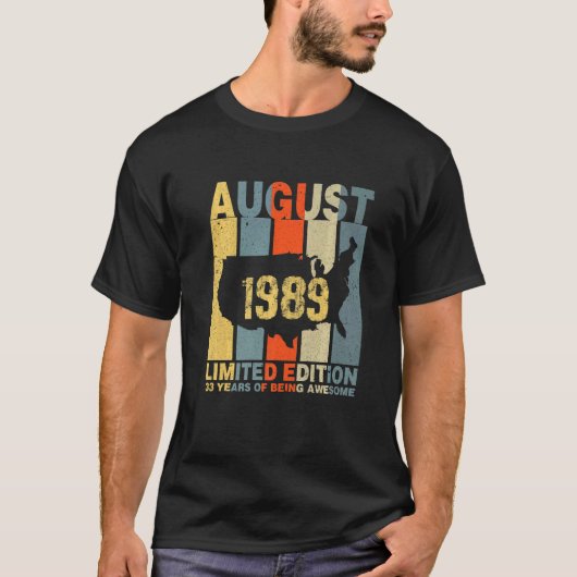 T-shirt 33e anniversaire Août 1989 33 ans d'être Awesom (Devant)