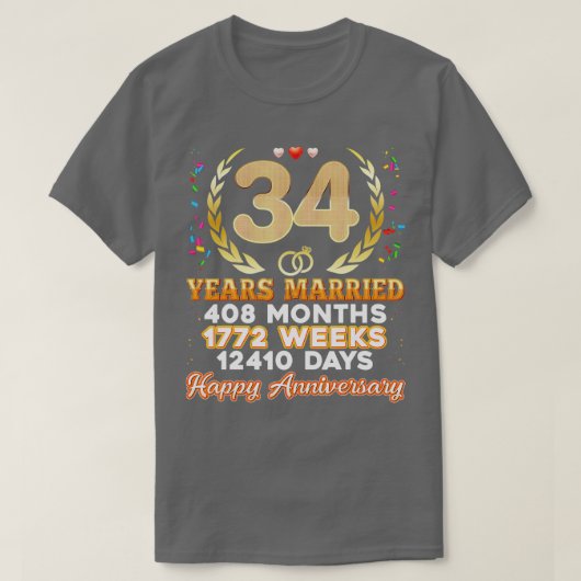 T-shirt 34 ans mariés heureux 34e anniversaire de Mariage  (Design devant)
