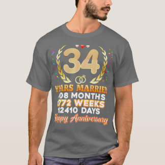 T-shirt 34 ans mariés heureux 34e anniversaire de Mariage 