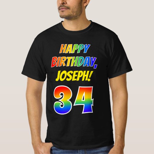T-shirt 34e anniversaire — Bold, Fun, Rainbow 34, Nom pers (Devant)
