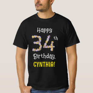 T-shirt 34e anniversaire : Fleurs florales Numéro "34" + N