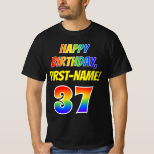 T-shirt 37e anniversaire — Bold, Fun, Rainbow 37, Nom pers
