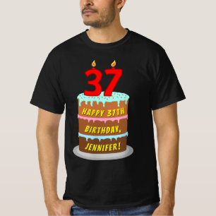 T-shirt 37e anniversaire — Fun Cake & Candles, avec nom pe