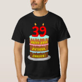 T-shirt 39e Birthday — Fun Cake & Candles, w/ Custom Name (Devant)