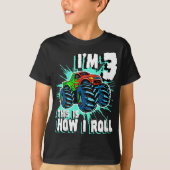 T-shirt 3 An Vieux Garçon Monster Camion Anniversaire fête (Devant)