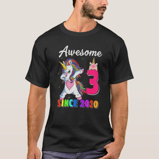 T-shirt 3 Anniversaire Fille Awesome depuis 2020 Dabbin (Devant)