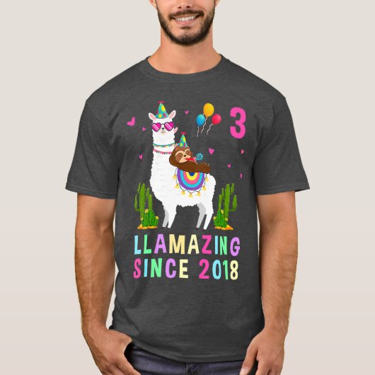 T-shirt 3 ans 3e anniversaire Sloth Riding Llama Kids (Devant)
