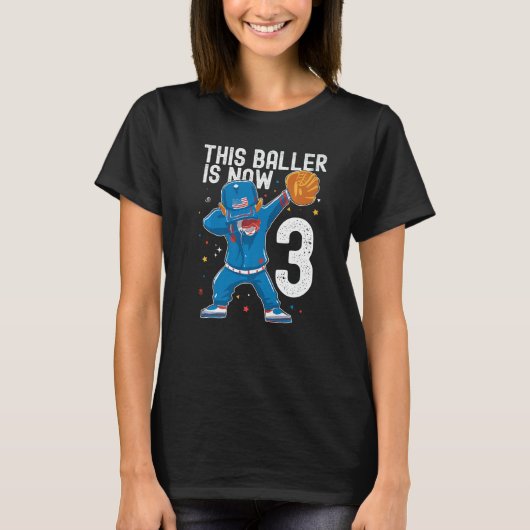 T-shirt 3 Ans Baseball Anniversaire 3ème Baller Player Tod (Devant)