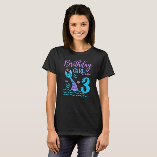T-shirt 3 ans Cadeau Mermaid queue 3e anniversaire fille D (Devant entier)
