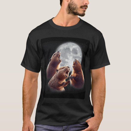 T-shirt 3 Castor hurlant Sur La Lune, Rongeur De Castor (Devant)