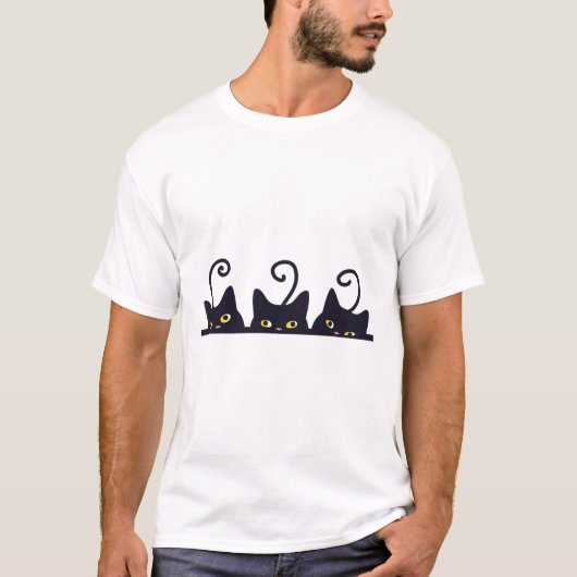 T-shirt 3 Chats Noirs Drôle Amoureux de les chats Design F (Devant)