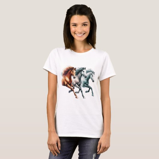 T-shirt 3 chevaux, Horses Western, cowboy (Devant entier)