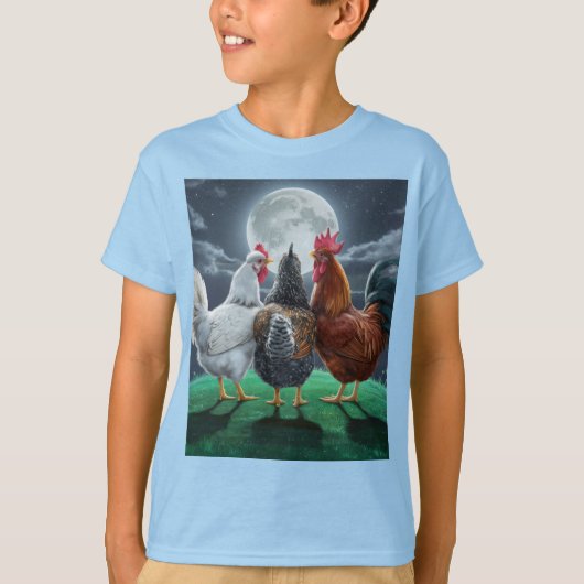 T-shirt 3 Chickens chilling out watching the moon  (Devant)