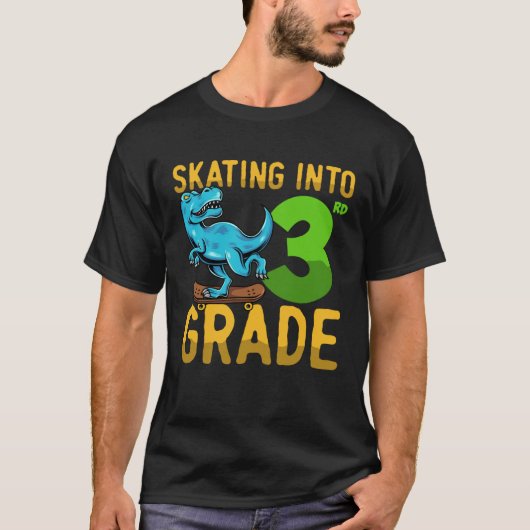 T-shirt 3 Class Dinosaur Skateboard Last First Day School (Devant)