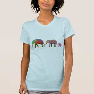 T-shirt 3 éléphants colorés marchant - art de bruit