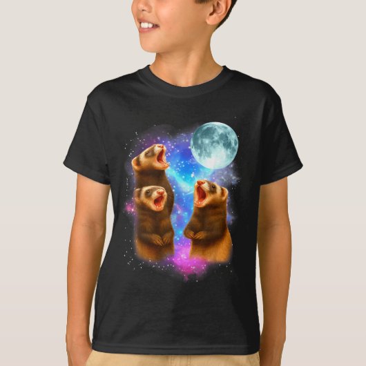 T-shirt 3 Ferret Moon Howling Ferrets Funny For Men, Women (Devant)