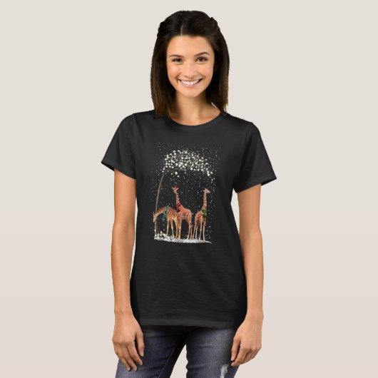 T-shirt 3 Giraffes Scarf Winter Christmas Tree Xmas Snowy (Devant entier)