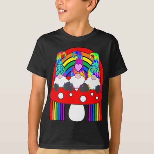 T-shirt 3 Gnomes hippies sur le champignon sous Rainbow Wh (Devant)