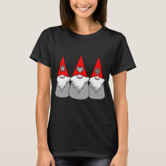 T-shirt 3 Gnomes nordiques Noël Hiver Rouge Gris Casquette