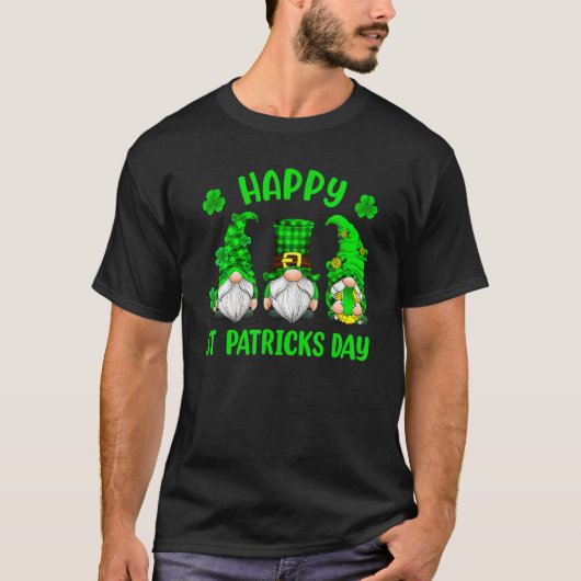 T-shirt 3 Gnomes tenant le Shamrock Leopard Plaid St Patri (Devant)