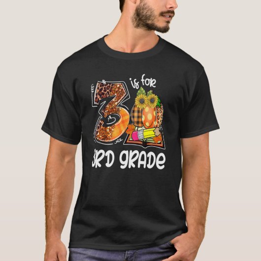 T-shirt 3 Is For 3rd Grade Leopard Pumpkin Teacher Fall Th (Devant)