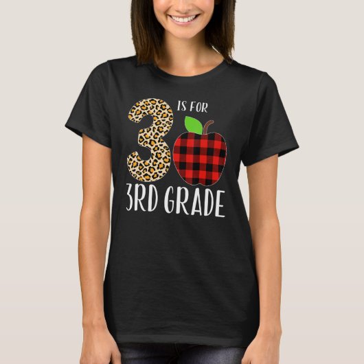 T-shirt 3 Is For 3rd Grade Teacher Leopard Buffalo Plaid S (Devant)
