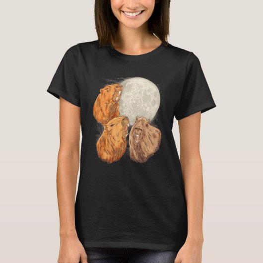 T-shirt 3 Moon Capybara Trois Capybaras Et Moon Pun Humo (Devant)
