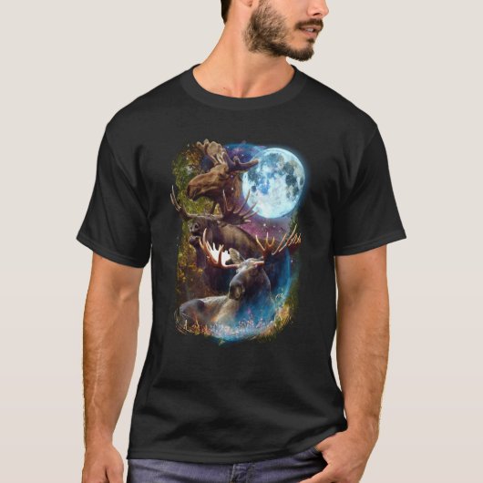 T-shirt 3 Moon Moose Deer Elk Animal Graphic (Devant)