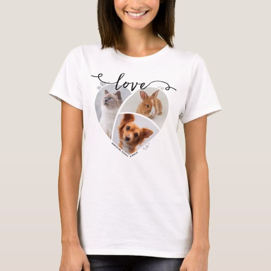 T-shirt 3 Pet en forme de coeur Collage photo & Love Scrip (Devant)