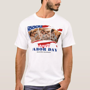 T-shirt 3 Photo Simple Elegant Labour Day avec drapeau amé