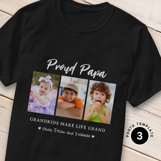 T-shirt 3 Photos Petits Enfants Font la vie Grand Fier Pap