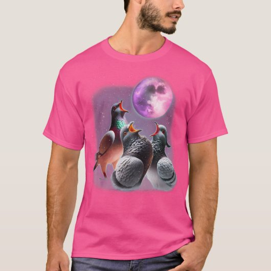 T-shirt 3 Pigeons Howling At The Moon Funny Pigeon Bird Lo (Devant)