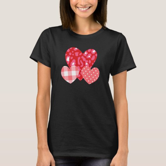 T-shirt 3 Pink Hearts Love Leopard Plaid Polka Dots Valent (Devant)