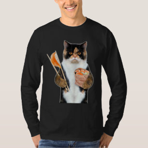 T-shirt 3d Graphisme Calico Cat Manger Saumon Sushi Roll W