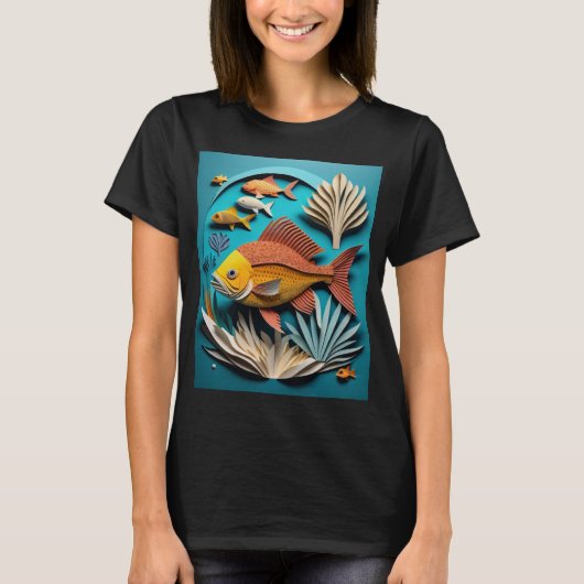 T-shirt 3D Paper Art Fish Design (Devant)