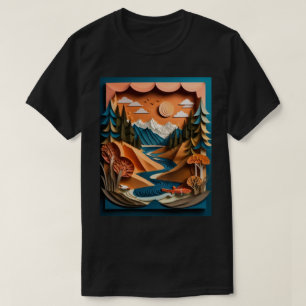 T-shirt 3D Paper Art Mountain Landscape Design