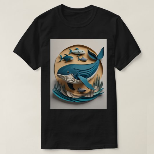T-shirt 3D Paper Art Whale Design (Design devant)