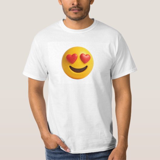 T-shirt 3d yellow smiling emoji face with heart shaped eye (Devant)