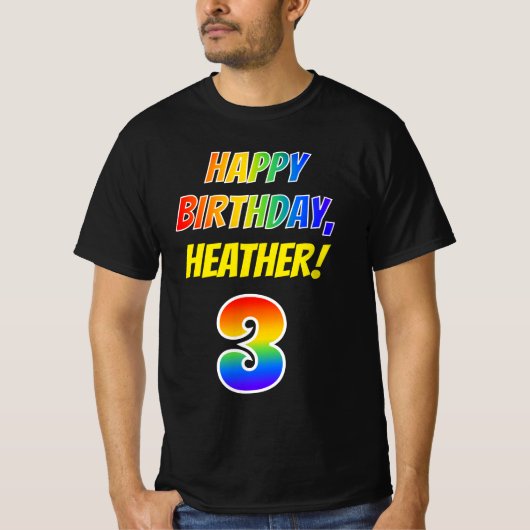 T-shirt 3e anniversaire — Bold, Fun, Rainbow 3, Nom person (Devant)