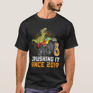 T-shirt 3e anniversaire dinosaure monstre camion Crushing
