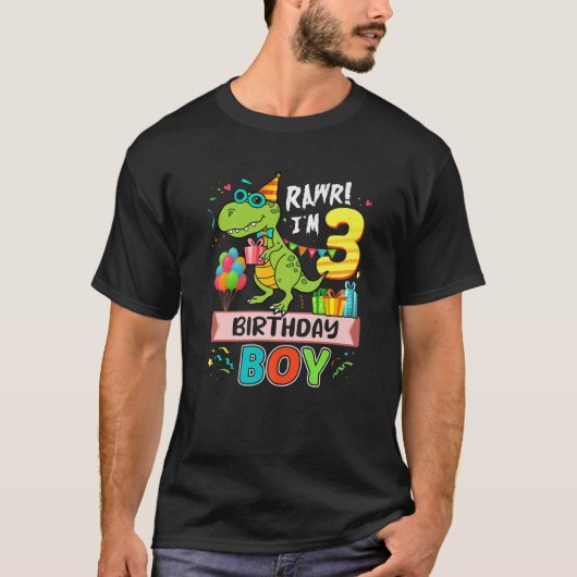 T-shirt 3E Anniversaire Garçon T Rex Dinosaur Rawr I'm 3 Y (Devant)