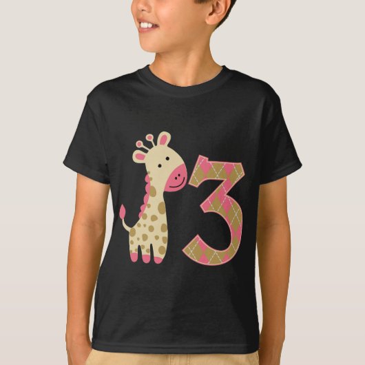 T-shirt 3e anniversaire Giraffe rose (Devant)