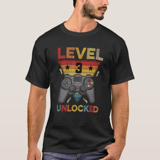 T-shirt 3e anniversaire Niveau 3 Jeux vidéo déverrouillés (Devant)