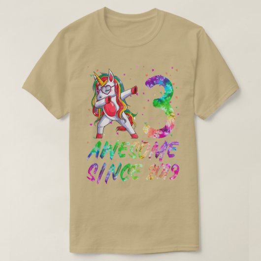 T-shirt 3ème anniversaire fille Dabbing Unicorn 3 ans (Design devant)