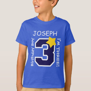 T-shirt 3ème BLEU de garçon d'anniversaire un nom fait s