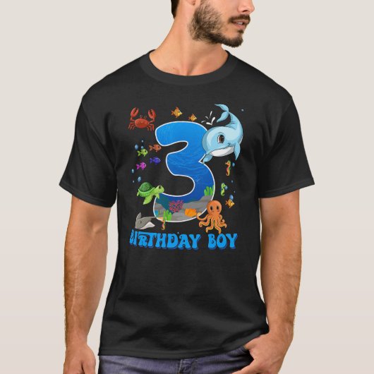 T-shirt 3rd Birthday Party Ocean 3 Year Old Sea Fish Birth (Devant)