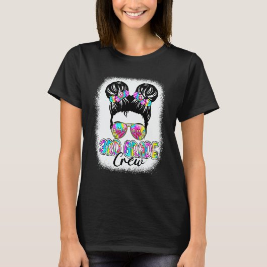 T-shirt 3rd Grade Crew Messy Bun Girl Tie Dye Back To Scho (Devant)