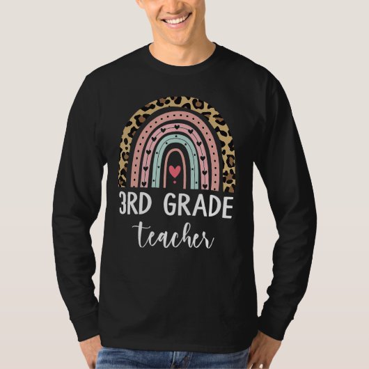 T-shirt 3rd Third Grade Teacher Rainbow Leopard Back To Sc (Devant)